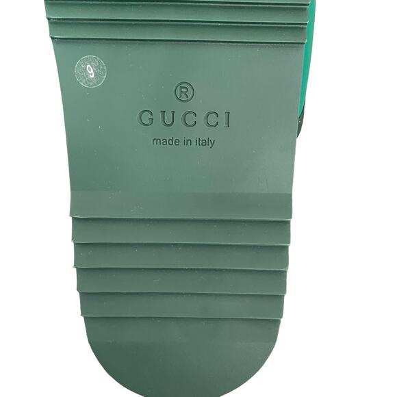 GUCCI  Jumbo Logo Embossed Slide Sandals Italian Leather Green Men's Size G9 NEW - Picture 10 of 12